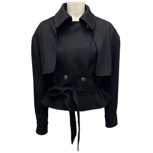 MALEJ BLACK CROPPED TRENCH COAT WITH BELT - Picture 3 of 7
